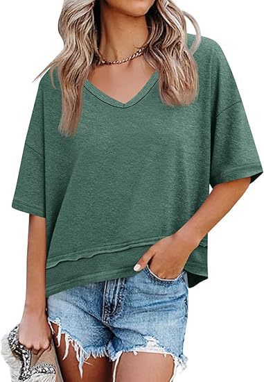 Cicy Bell Women's V Neck Summer T Shirt Casual Flowy Top