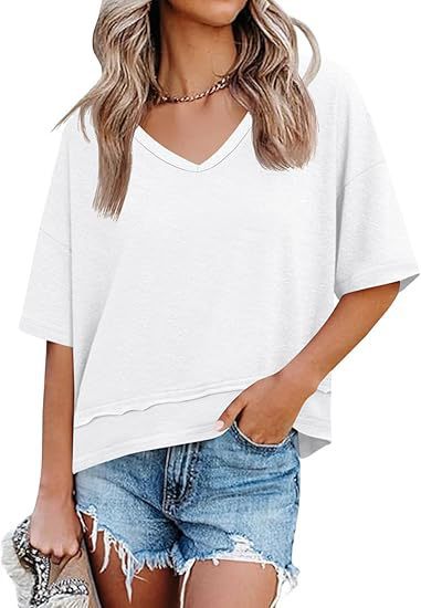 Cicy Bell Women's V Neck Summer T Shirt Casual Flowy Top