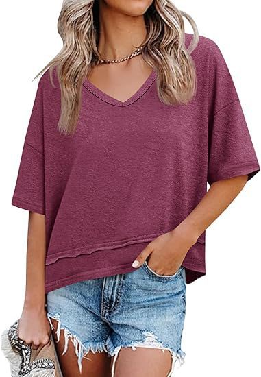 Cicy Bell Women's V Neck Summer T Shirt Casual Flowy Top