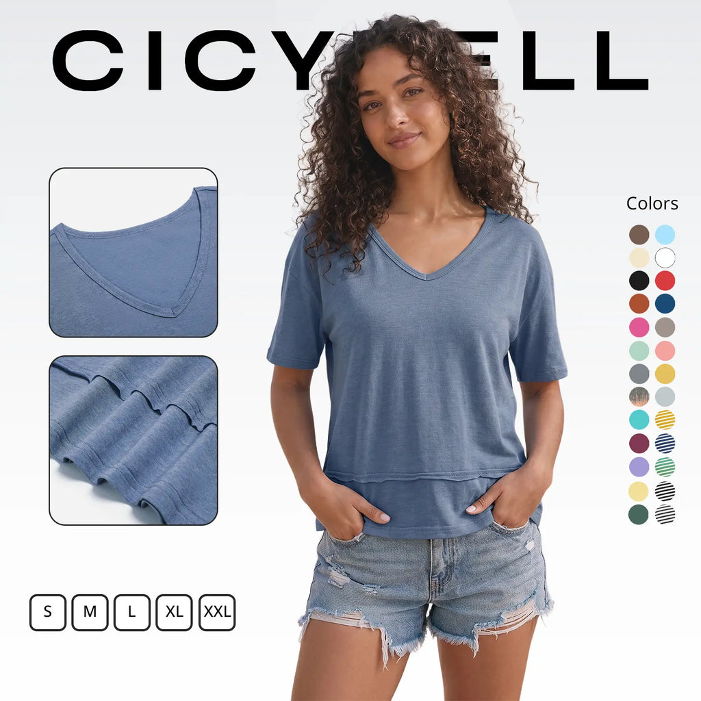 Cicy Bell Women's V Neck Summer T Shirt Casual Flowy Top