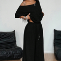 🌞Frühlingserwachen: 50% Rabatt!💎"Soft-Touch" Lounge-Set mit asymmetrischem Off-Shoulder Top & Weiter Hose